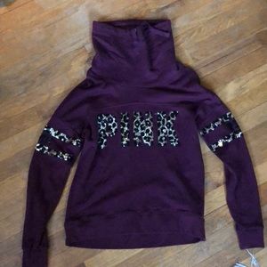 PINK cheetah sequin funnel neck hoodie